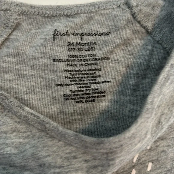 First Impressions baby Girl Printed Long Sleeve Mini Dress, Grey Combo Size: 24M - Picture 5 of 5